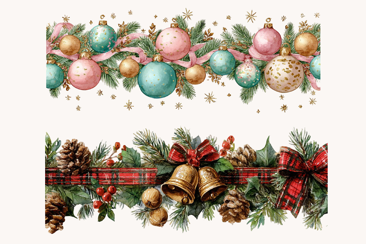 Watercolor Christmas Garland Borders, an Illustration by Designworld (Photo 4 of 11)