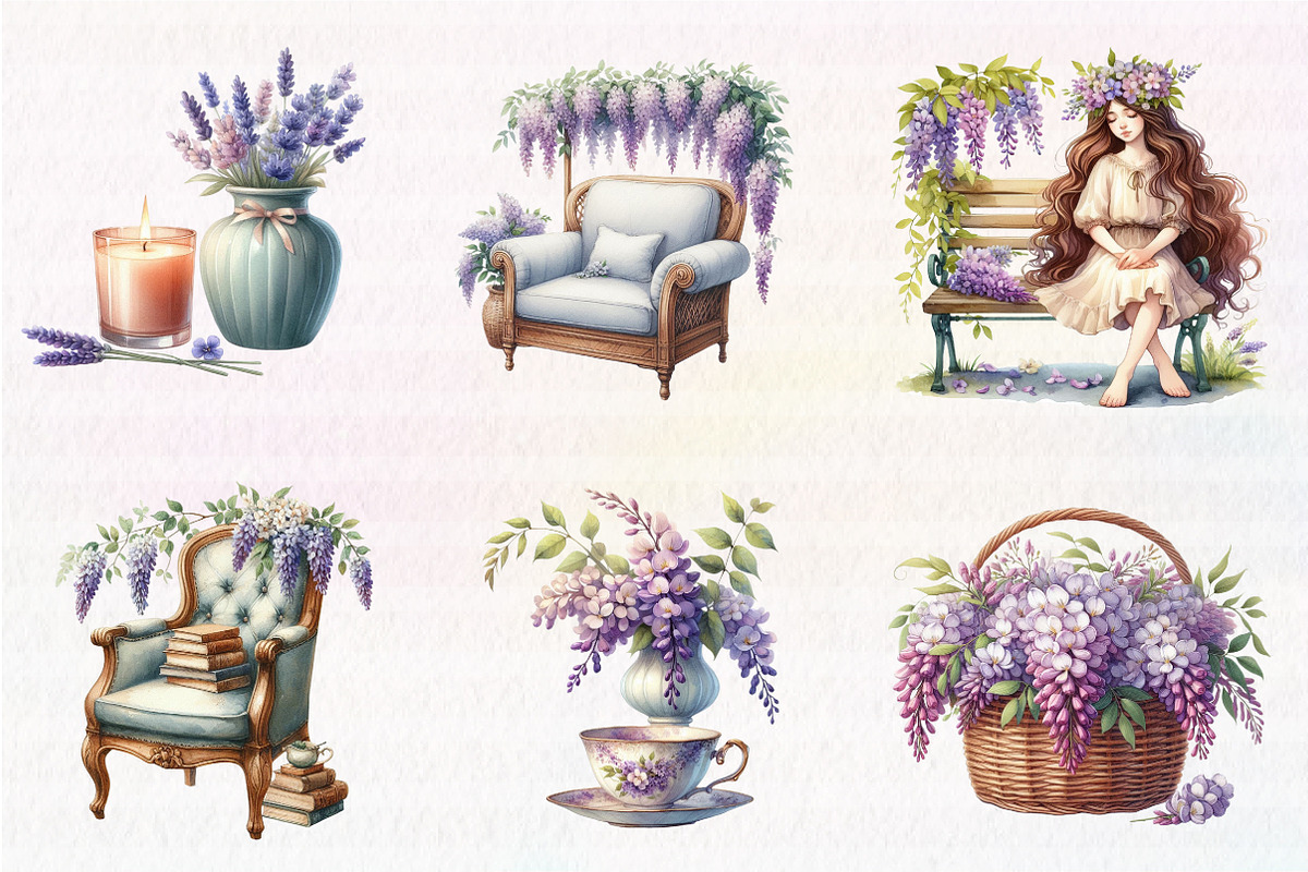 Wisteria Floral Garden Spring Clipar, an Illustration by CreationArt (Photo 2 of 9)