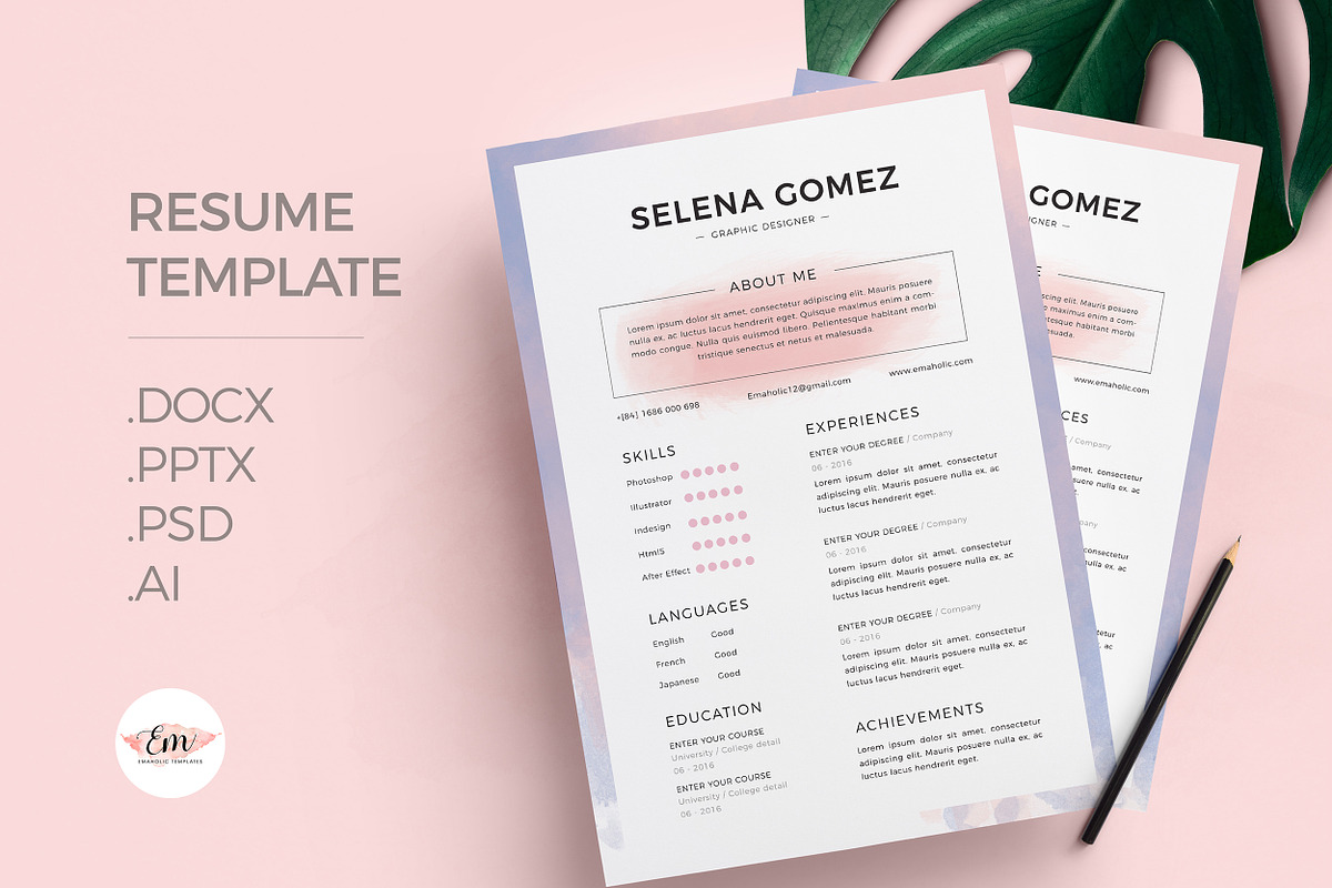 Watercolor Theme Resume Template, a Resume Template by Emaholic Template (Photo 2 of 4)