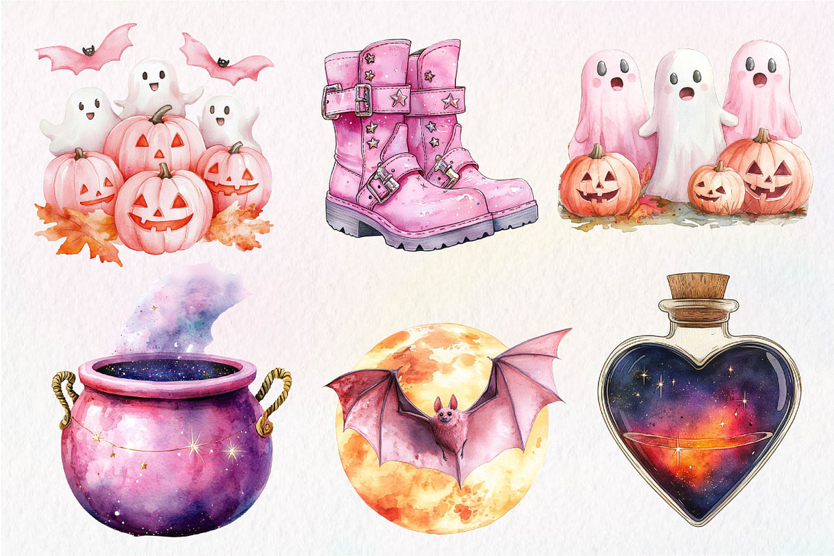 Pink Halloween Clipart PNG, an Illustration by Dream Creation (Photo 2 of 7)