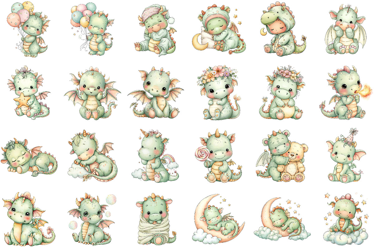 Cute Baby Dragons Clipart, an Illustration by Sublimation Artist (Photo 2 of 6)