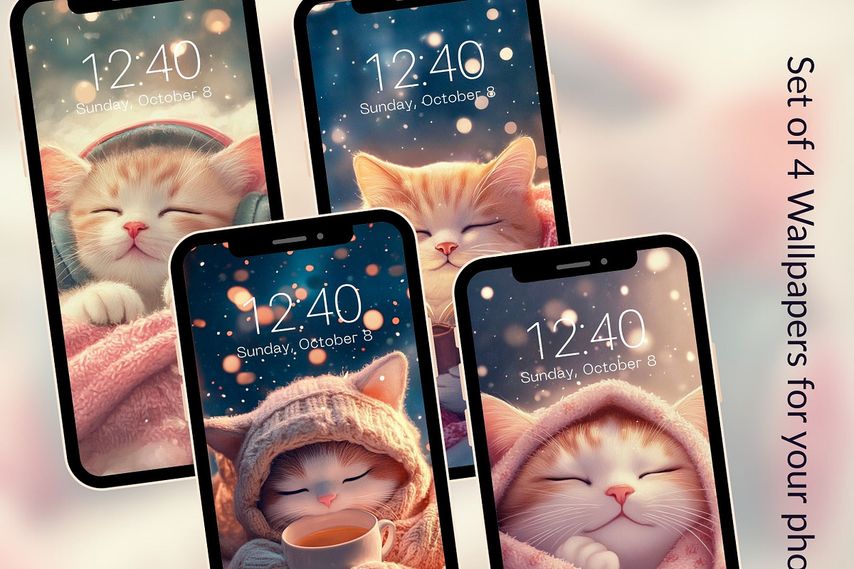 Cute Cozy Cat Phone & iPad Wallpaper, a Graphic by Kalindiprints (Photo 1 of 11)