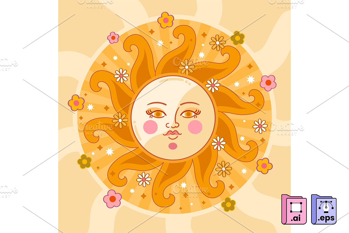 Retro Floral Sun Illustration, a Seasonal Illustration by MISS CHATZ (Photo 1 of 3)