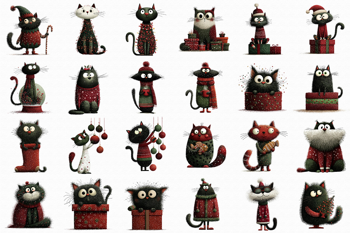 Quirky Christmas Cats Clipart, an Illustration by Libby Wishes (Photo 7 of 7)