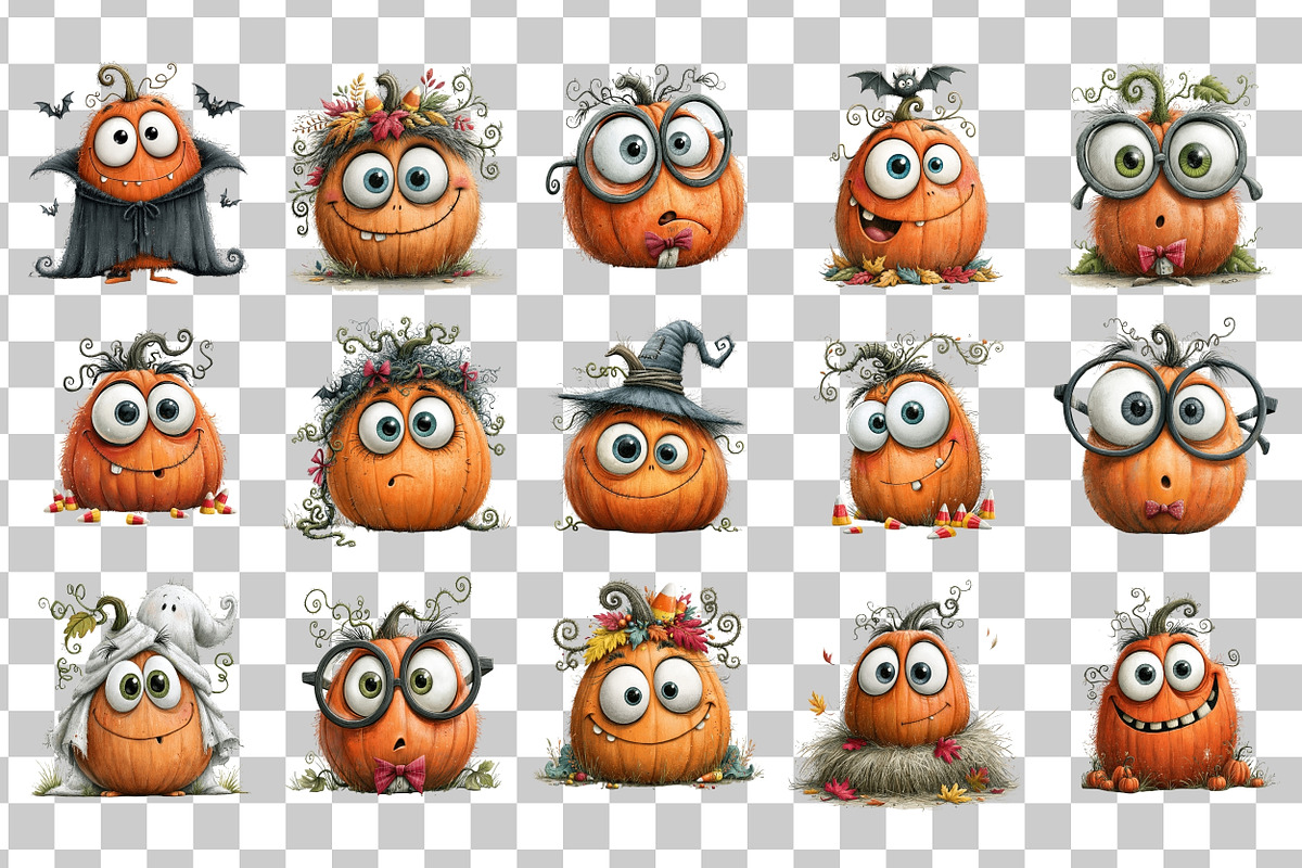Whimsical Quirky Pumpkins PNG, an Animal Illustration by Nicolle's Colorful Art (Photo 3 of 5)