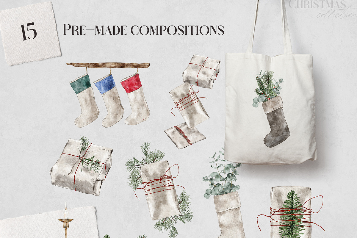 Christmas watercolor collection, a Decorative Illustration by lilisprints (Photo 2 of 6)