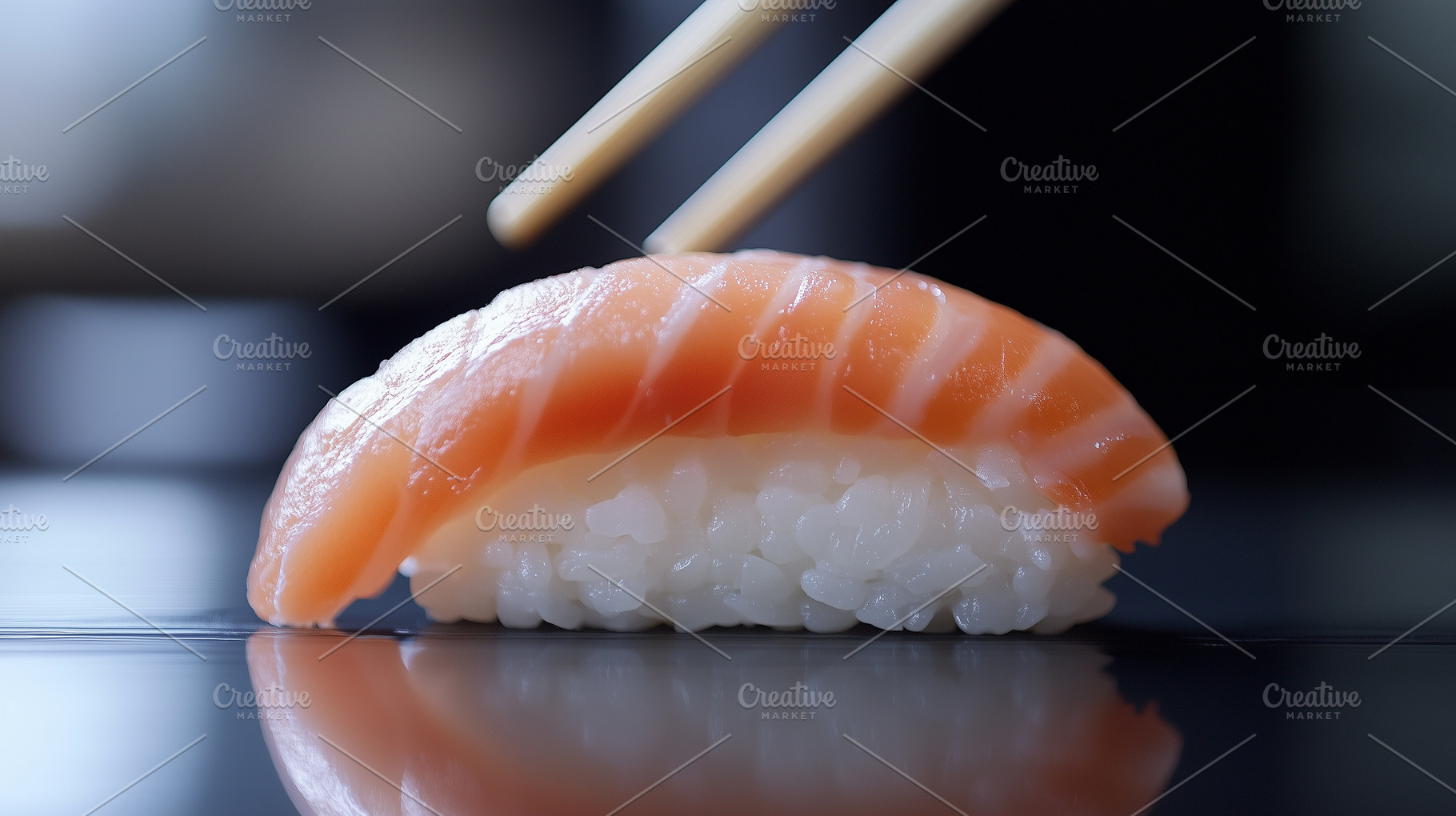 Fresh salmon nigiri sushi piece, a Food & Drink Photo by MistyDay