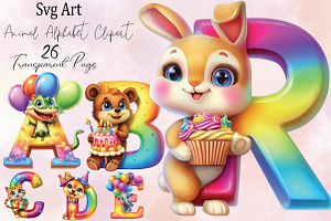 Cute Animal Alphabet Clipart Bundle, an Illustration by SVGArt