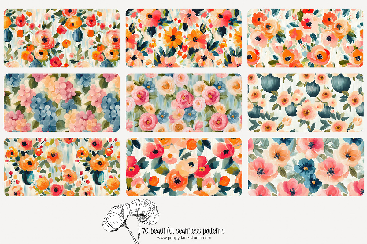 70 painterly floral seamless pattern, a Pattern Graphic by Poppy Lane Studio (Photo 5 of 10)