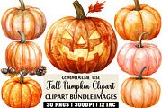 Watercolor Fall Pumpkin Clipart, an Illustration by Craft Nest (Thumbnail 1 of 6)
