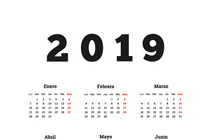 2019 Year Simple Calendar In Spanish