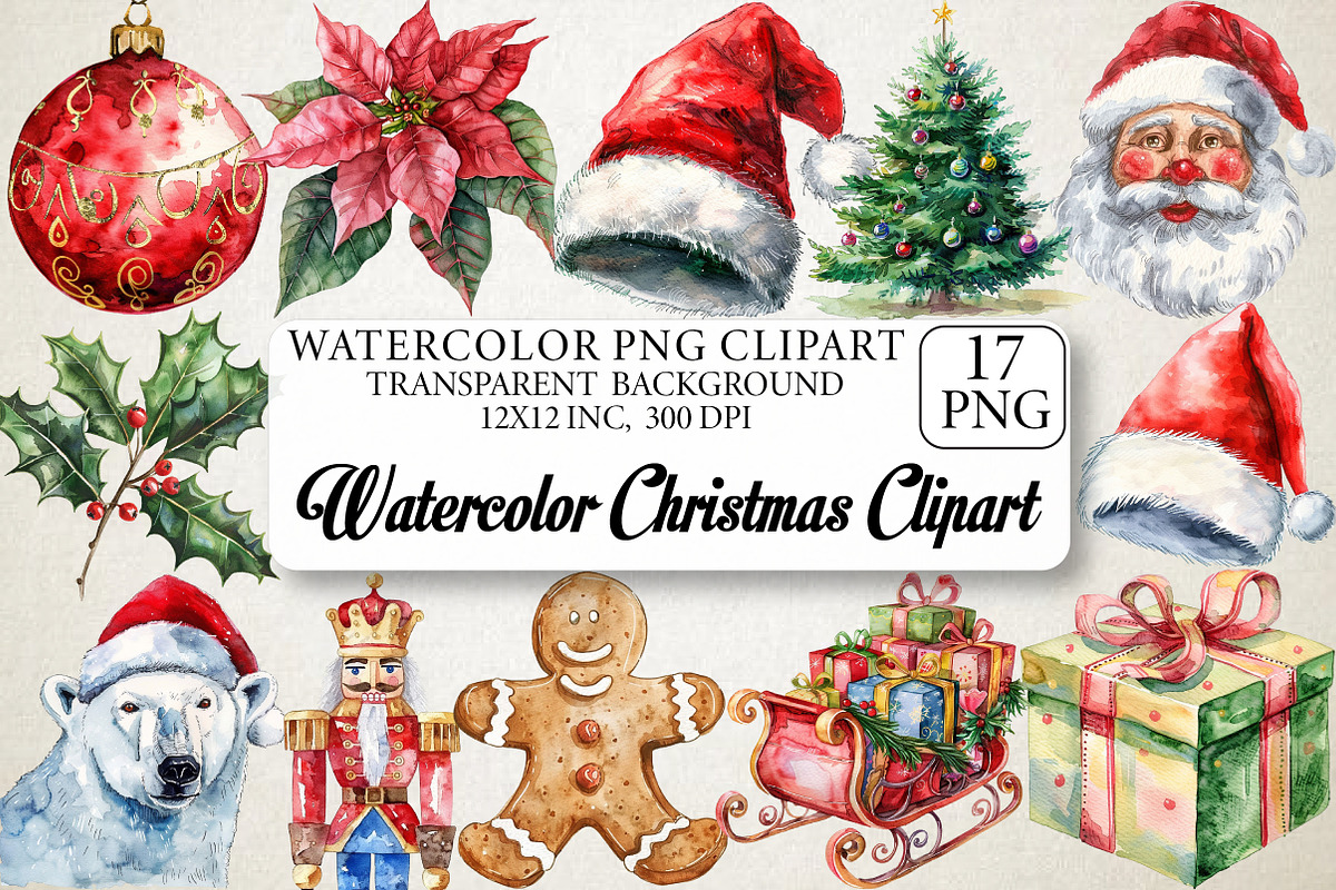 Watercolor Christmas Clipart Bundle, an Illustration by DreamPrint404