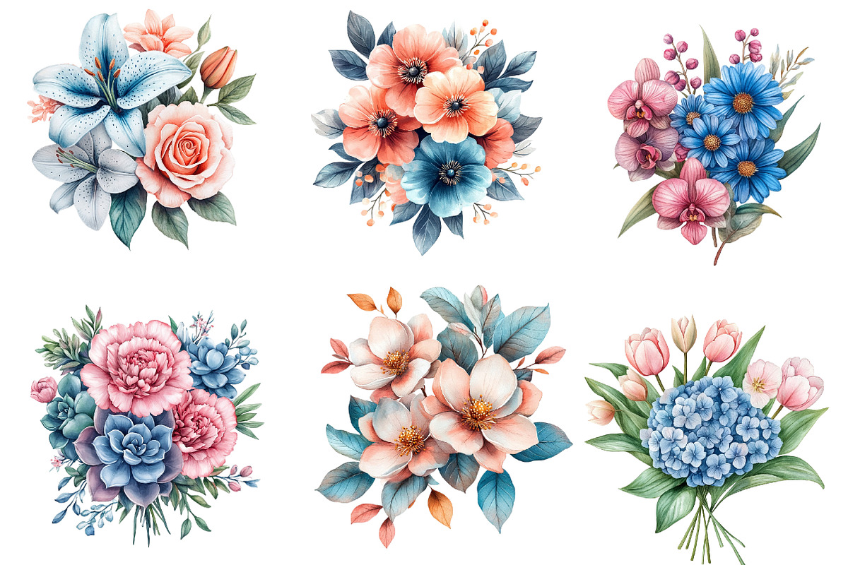 Pink Aqua and  Floral Bouquets, an Illustration by Designworld (Photo 6 of 7)