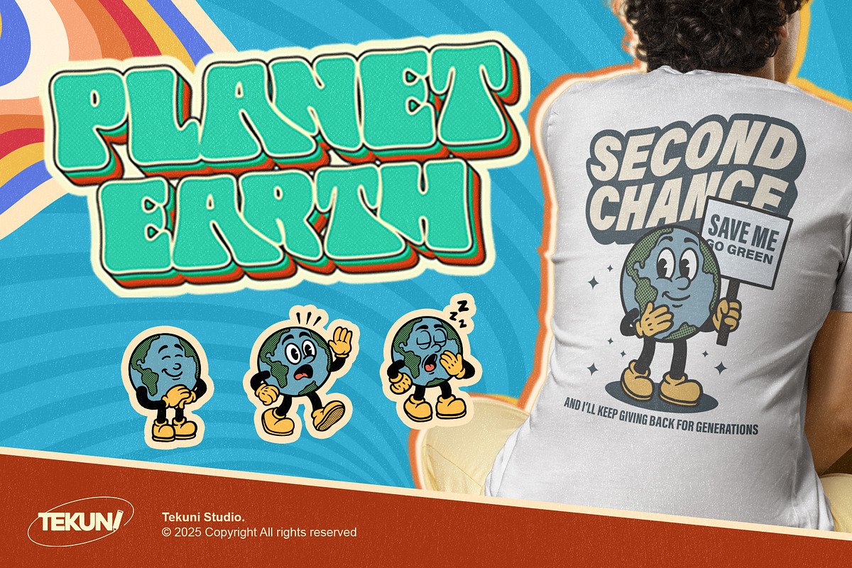 Retro Earth Globe Cartoon Character, an Illustration by Tekuni (Photo 10 of 10)
