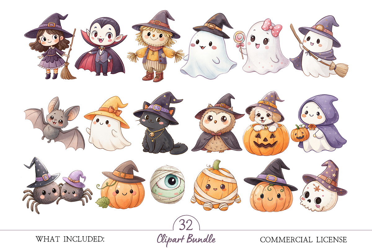 Kawaii Halloween PNG Clipart, a Seasonal Illustration by MockupWizard (Photo 2 of 5)