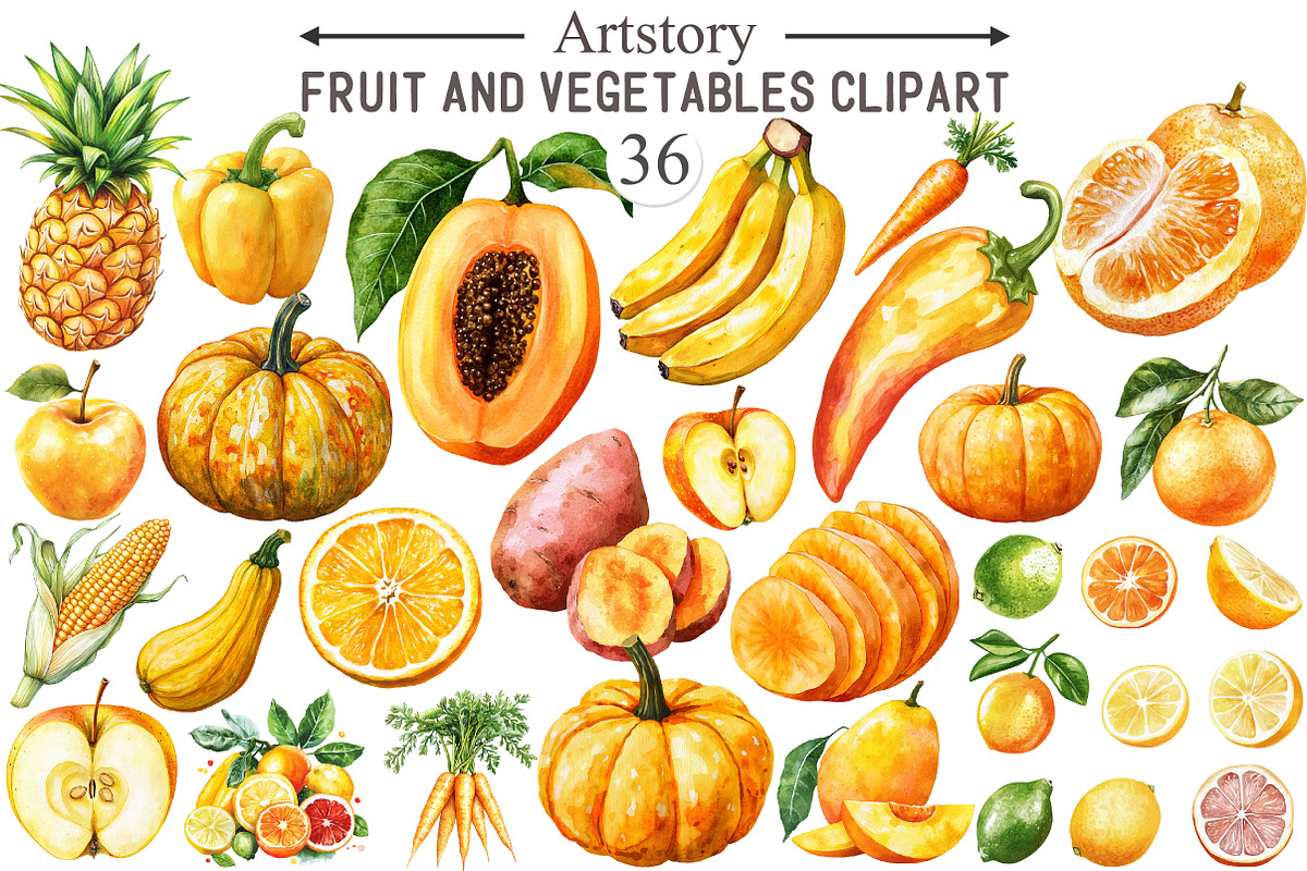 Yellow and Orange Fruit and Vegetabl, an Illustration by designcity5 (Photo 1 of 5)