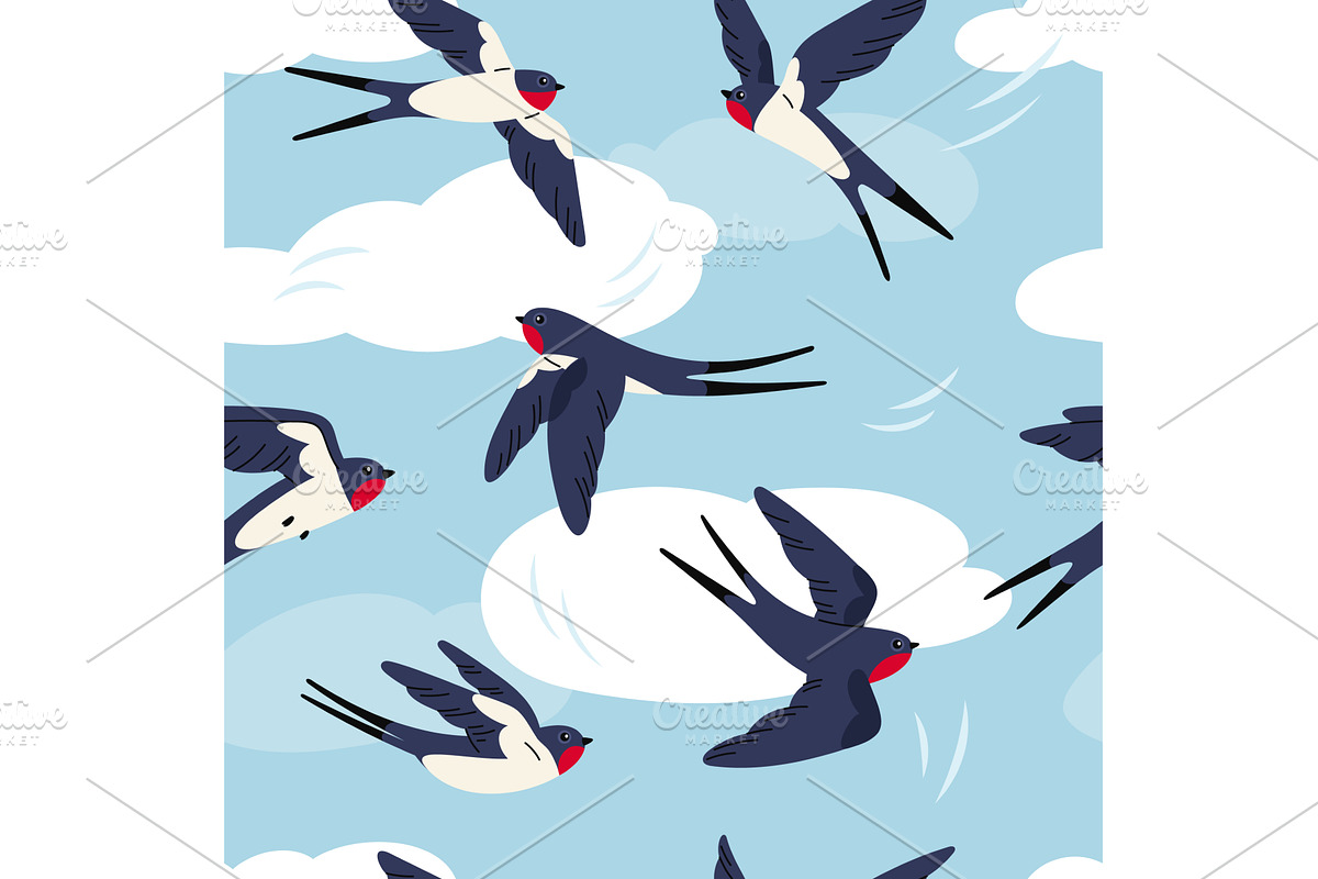 Flying swallows seamless pattern, an Animal Illustration by YummyBuum
