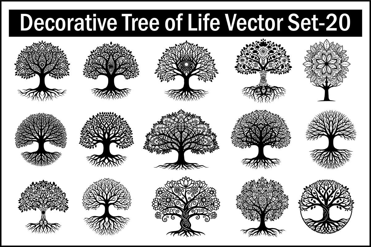 Decorative Tree of Life Vector Set, an Illustration by Creativeshirt (Photo 1 of 13)