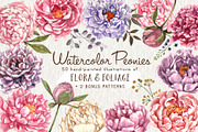 Watercolor Peonies & Foliage, an Illustration by Cynthia Arre (Thumbnail 1 of 7)