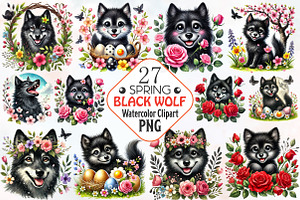 Spring black Wolf clipart, an Illustration by RobertsArt