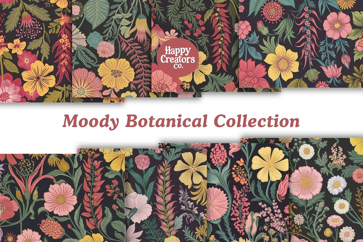 Moody Botanical Digital Paper Pack, a Pattern Graphic by Happy Creators Co. (Photo 4 of 7)