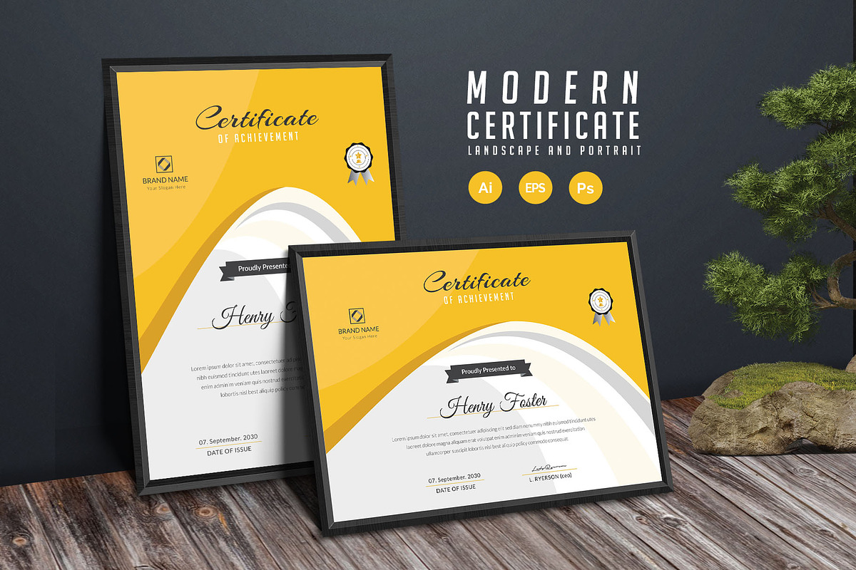 106. Modern Certificate Template, a Stationery Template by CreativeRezwan (Photo 1 of 3)
