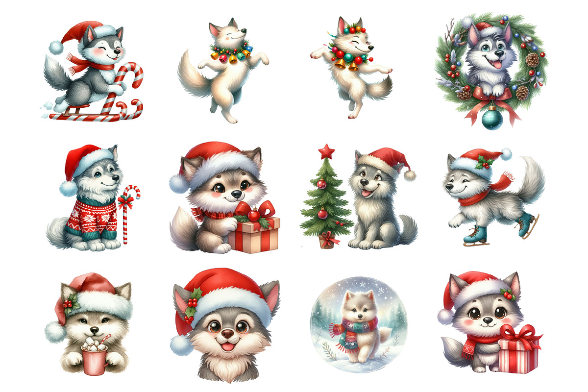 Funny Christmas Wolf Clipart, an Illustration by Design Market (Photo 2 of 4)