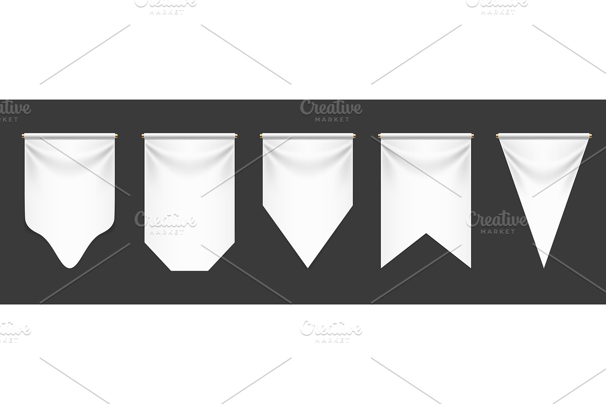 White pennant flags. 3D blank, an Object Illustration by Frogella