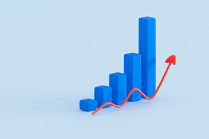 3D Bar Graph with Red Upward Arrow – Growth Concept, a Business Photo by RF Images