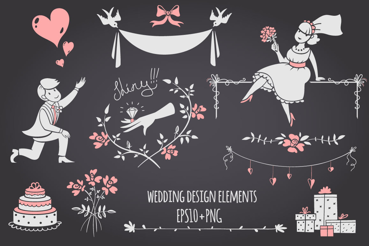 Chalkboard Wedding design elements., an Illustration by KatPush (Photo 1 of 3)