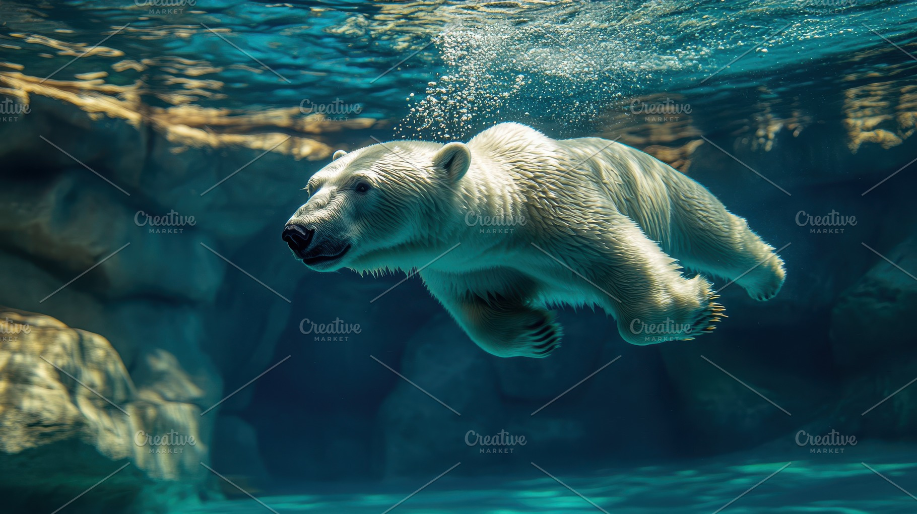 A majestic polar bear gracefully nav, an Animal Photo by Pixeness Studio