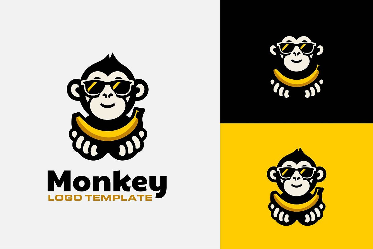 cool monkey holding banana logo, a Branding & Logo Template by funpixel