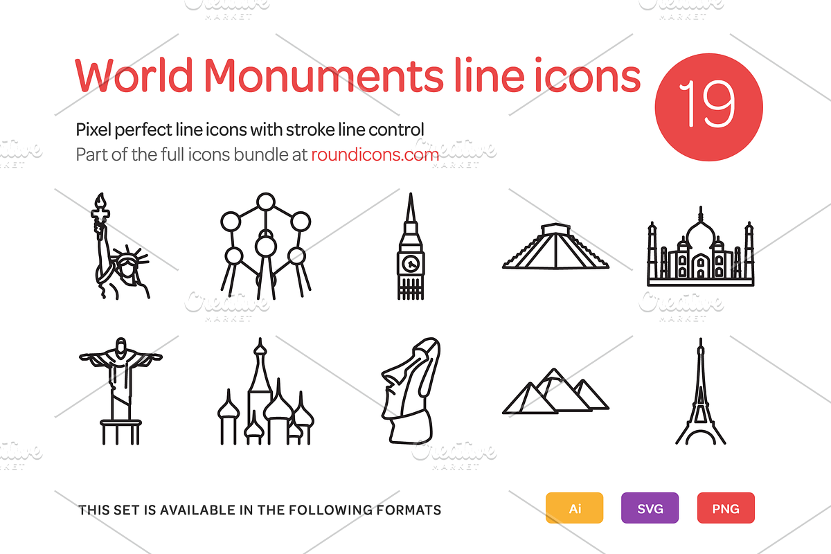 World Monuments Line Icons Set, an Icon by Vectopus.com