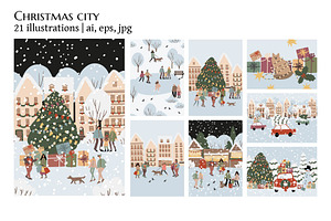 Christmas Winter City Illustrations, a Seasonal Illustration by LyubovZaytseva