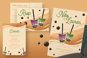 Bubble Tea Wedding Invitation, an Invitation Template by Merinda Designs