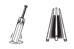 Cricket Bat and Wicket Vector Icons