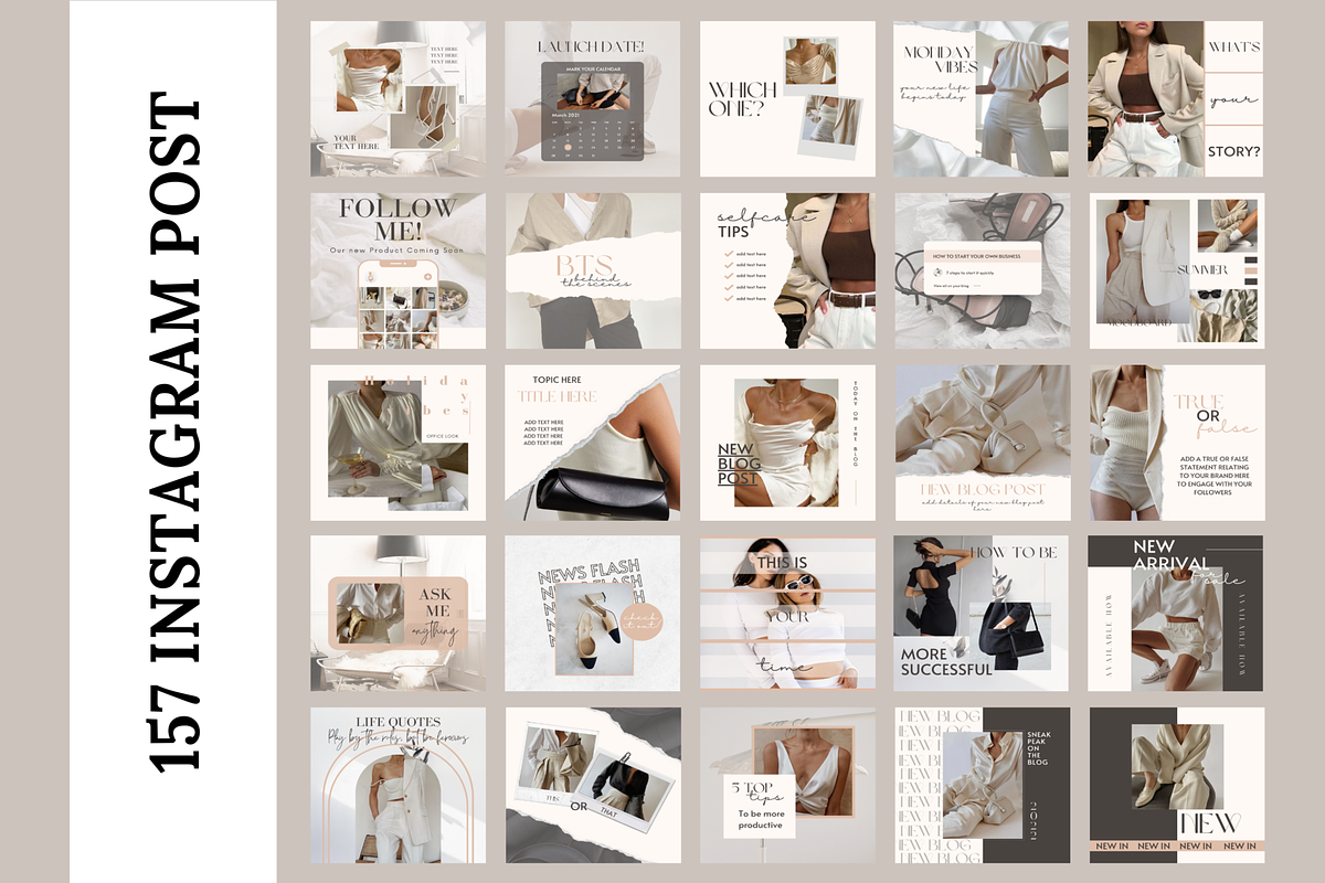 NEUTRAL Instagram Templates Bundle, a Social Media Template by LushBury (Photo 2 of 9)