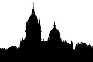 Isolated silhouette of catherdral surrounded by trees, a Background Graphic by DanFLCreativo