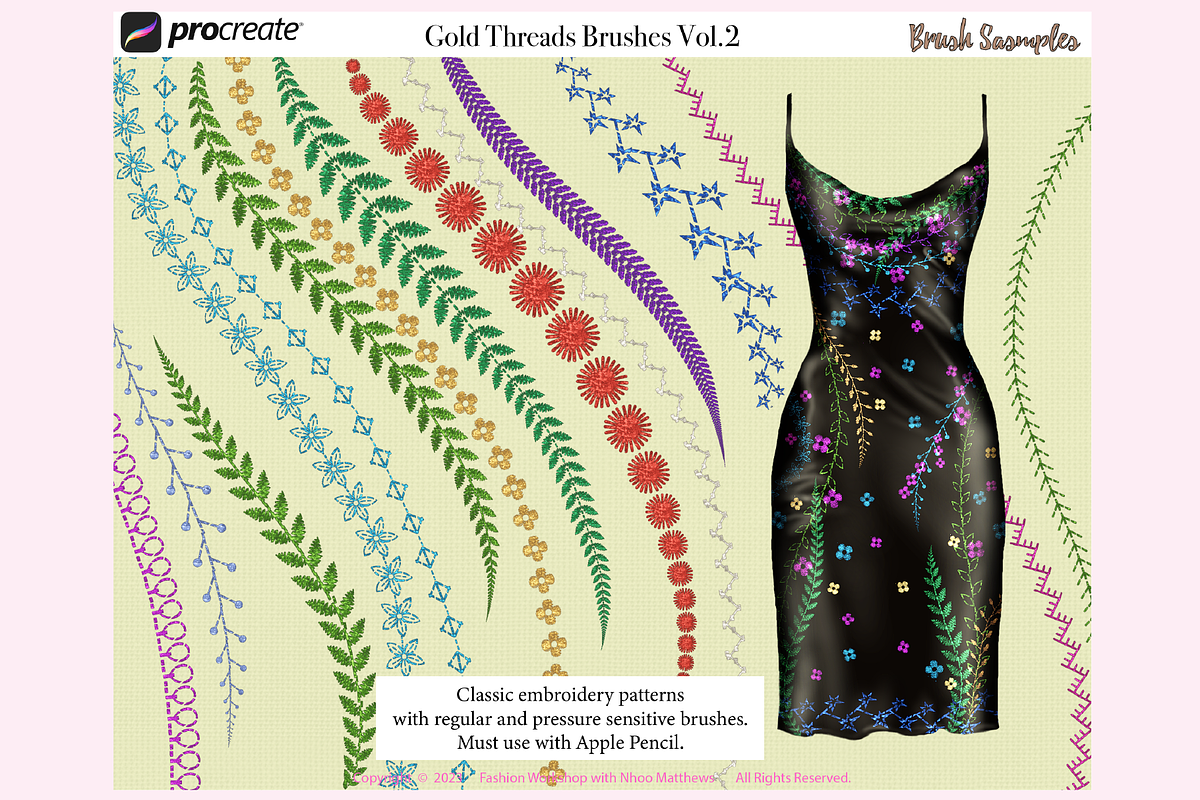 49 GOLD THREAD (2) Procreate Brushes, a Brush Add-On by Fashion Workshop Bkk (Photo 5 of 10)