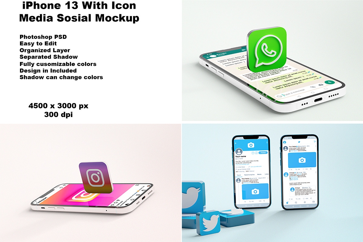 iPhone 13 Mockup Icon Medial Sosial, an iPhone Mockup by 2M GRAPHICS DESIGN (Photo 1 of 9)