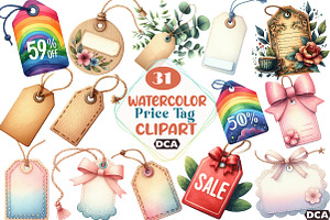 Watercolor Price Tag Clipart, an Illustration by DreamCafeArt