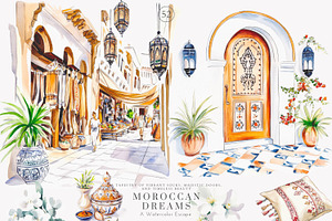 Moroccan clipart watercolor set, a Decorative Illustration by Patishop Art