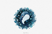 Whale watercolor clipart, an Illustration by DigitalDream (Thumbnail 2 of 11)