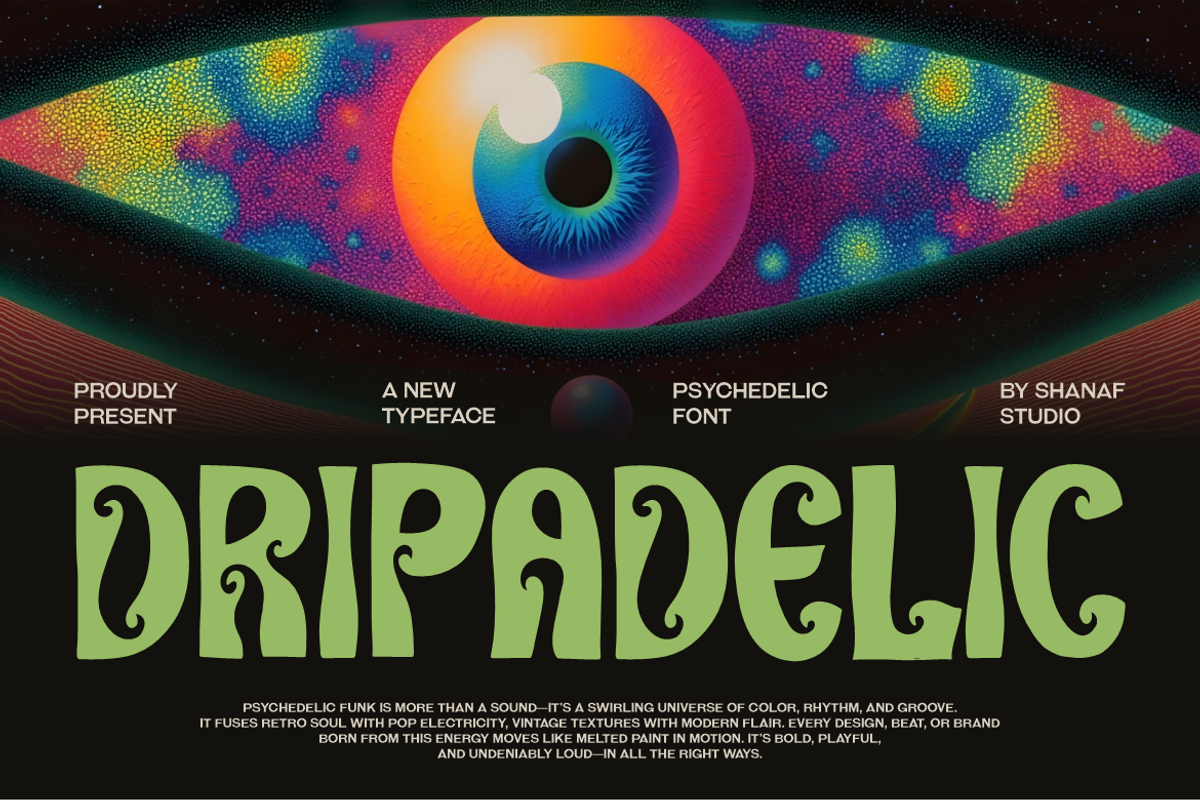 Dripadelic Display Psychedelic Font, a Font by PutraCetol Studio (Photo 1 of 5)