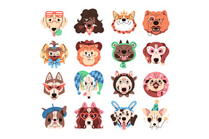 Funny dog avatars set + backgrounds, an Animal Illustration by PaperTrident