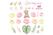 Little bear Baby girl shower Clipart, an Animal Illustration by Solo Art Original (Thumbnail 4 of 7)