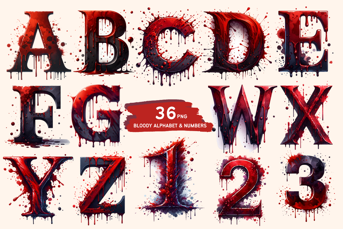 Bloody Alphabet and Numbers Bundle, a Seasonal Illustration by Bubble Pixel (Photo 2 of 8)