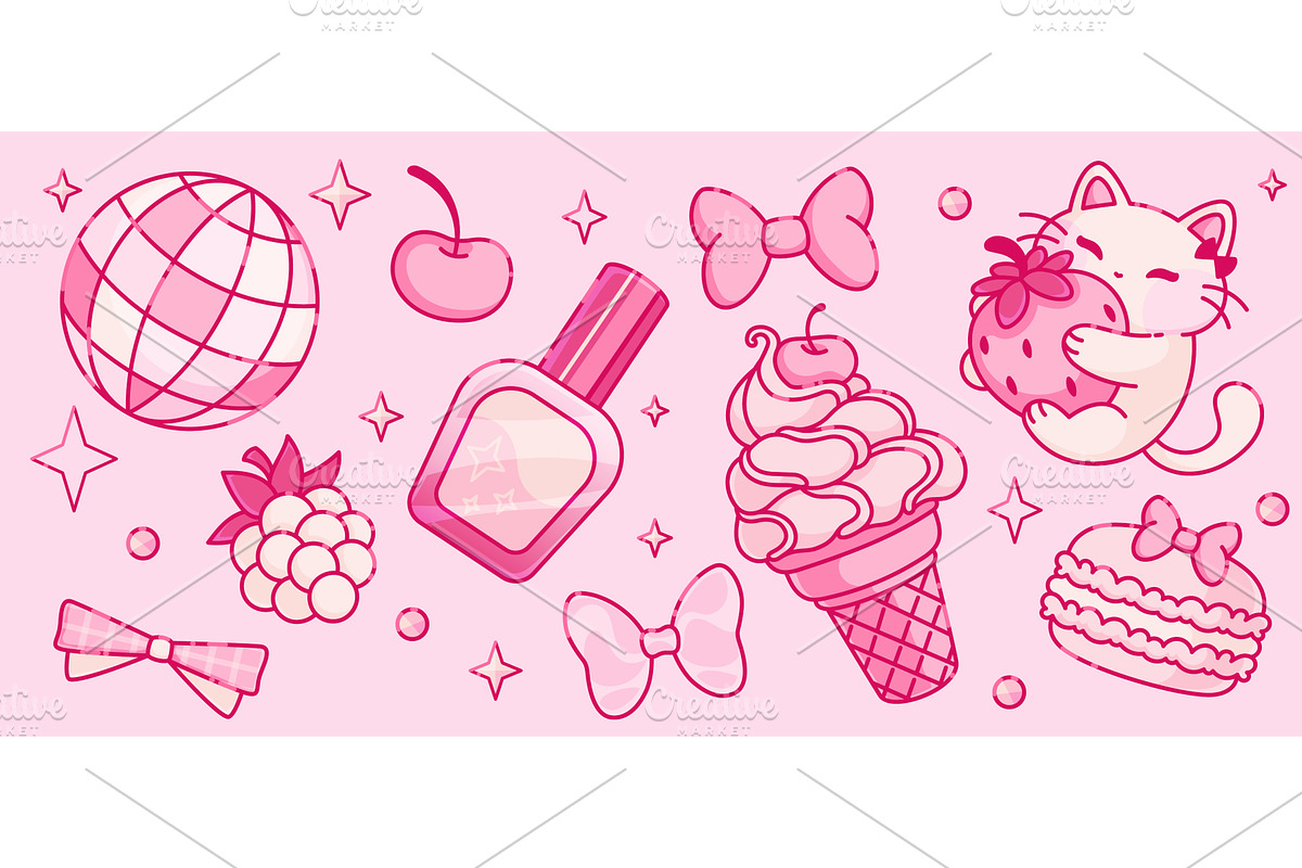 Coquette Y2K sticker set with pink, an Illustration by art PVP - market
