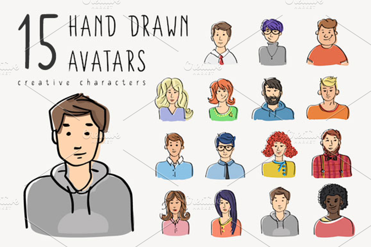 Hand drawn vector avatars set, a Person Illustration by Julia Tim (Photo 1 of 3)
