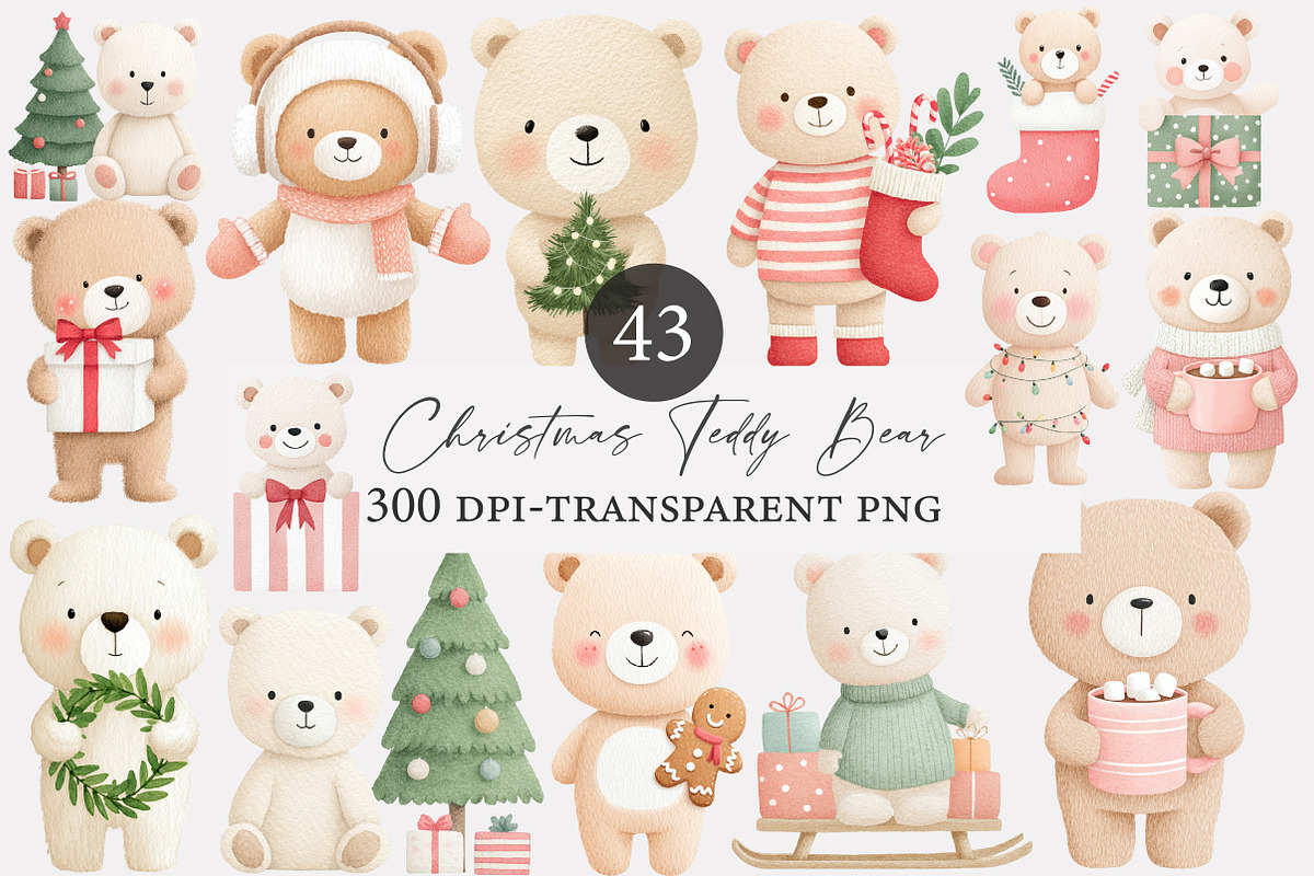 Christmas Teddy Bear Clipart, an Illustration by Designworld (Photo 1 of 4)